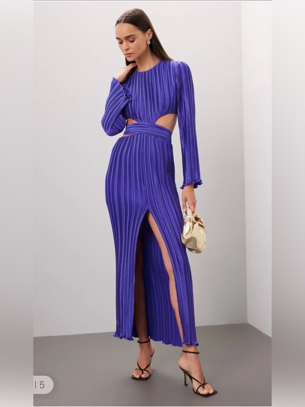 Aiifos Phillipa Gown Violet Pleated Long Sleeve Gown with side cut outs